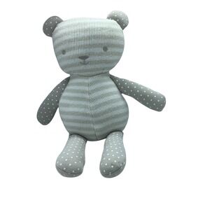 Baby Aspen Gray White Knit Teddy Bear Plush Striped Polka Dot Stuffed Animal 13"